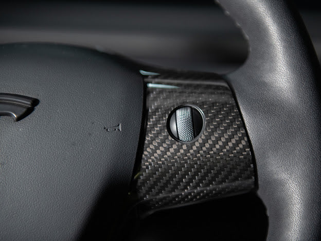 2020-UP TESLA MODEL 3 & Y CARBON FIBER INTERIOR STEERING WHEEL TRIM / COVER
