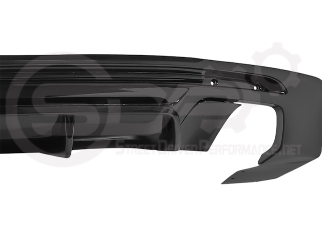 Glossy black rear bumper finned lower diffuser for 2016-2024 Chevrolet Camaro by Street Driven Performance, showcasing sleek aerodynamic design.
