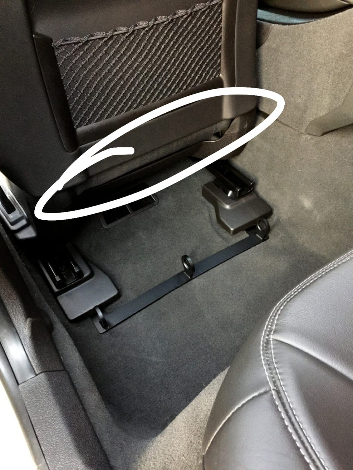 Cadillac ATS-V sedan Recaro carbon fiber seat rear panel cover replacement, driver and passenger side, black textured finish.
