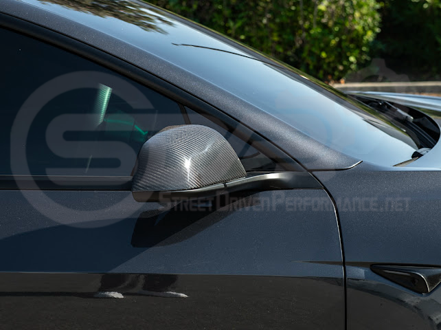 2024-Up Tesla Model 3 | Carbon Fiber Tape On Side Mirror Cap Covers Pair
