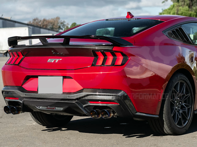 2024-UP FORD MUSTANG | DARKHORSE STYLE GLOSSY BLACK REAR TRUNK LID GURNEY FLAP WICKERBILL WING SPOILER