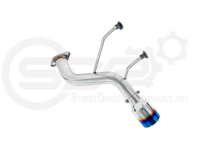 Mazda MX-5 Miata ND 2016-2025 Street Driven Performance axle back exhaust with 4-inch burnt or chrome tips, rear view.