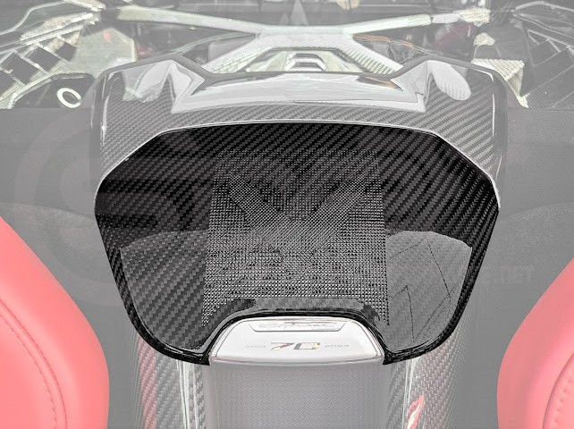 2020-Present Corvette C8 Coupe Models | GM Factory Style CARBON FIBER Interior Console Waterfall Lower Speaker Grille Trim Cover With Corvette Logo