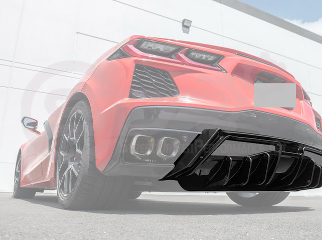 2020-UP CHEVROLET CORVETTE C8 GLOSSY BLACK REAR *ADD-ON*  BUMPER DIFFUSER