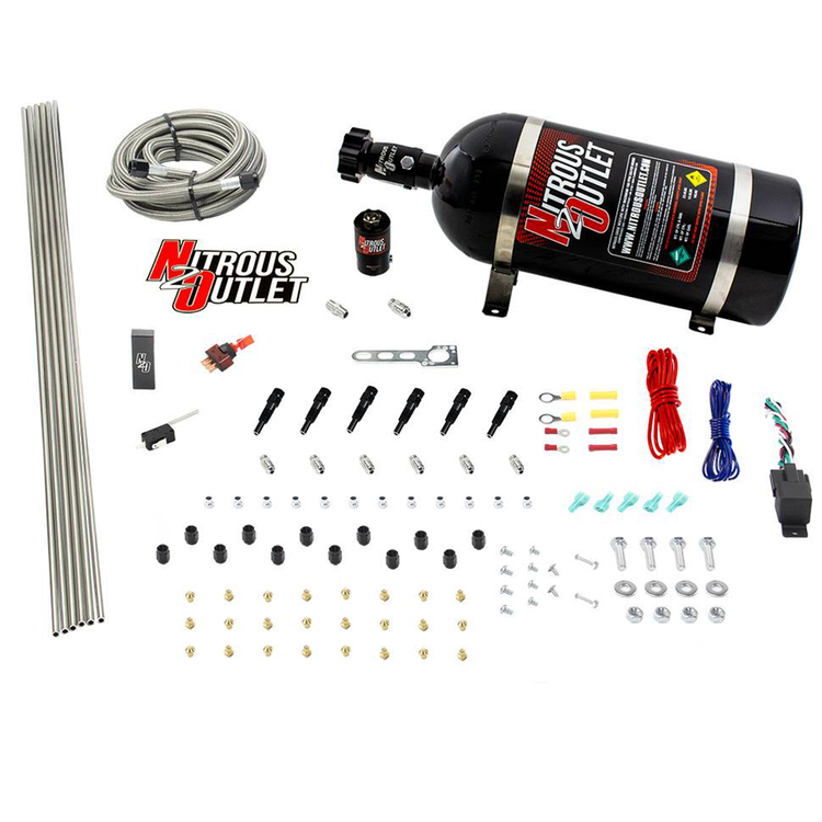 Nitrous Outlet Dry 6 Cylinder Direct Port System - .122 Nitrous Solenoid/Distribution Block/SBT Nozzles (75-375HP)(12lb Bo...