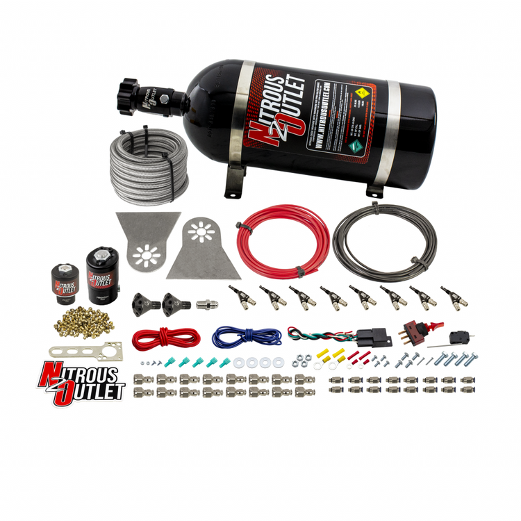 Nitrous Outlet 8 Cylinder Direct Port System - .122 Nitrous Solenoids/.177 Fuel Solenoids/Nylon Hose/Showerhead Distributi...