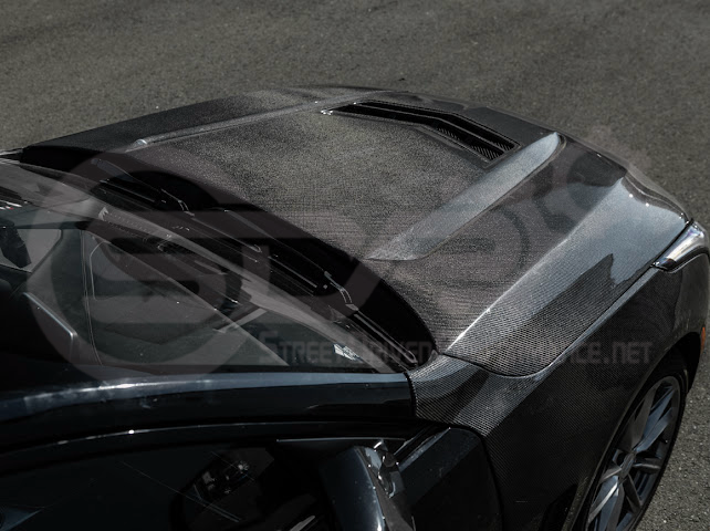 Black wing style carbon fiber vented front hood for 2020+ Cadillac CT4, CT4-V, and CT4-V Black Wing by Street Driven Performance