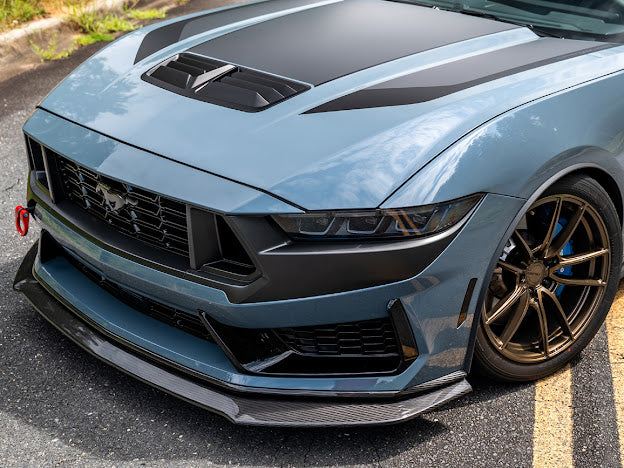 2024-Up Ford Mustang S650 | Dark Horse Factory Style CARBON FIBER Front Bumper Lip Splitter Ground Effects