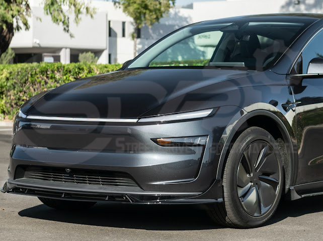 2025-UP TESLA MODEL Y | SDP TRACK STYLE GLOSS BLACK 4 PIECE FRONT LIP SPLITTER GROUND EFFECTS
