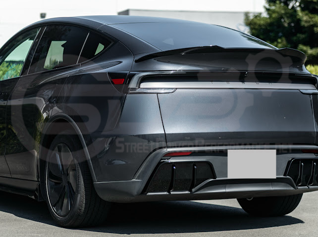 2025-Up Tesla Model Y | Fast Style Glossy Black Rear Bumper Finned Diffuser