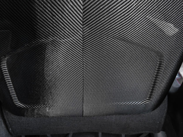 Recaro carbon fiber seat rear panel cover replacement for 2016-2019 Cadillac ATS-V Sedan, driver and passenger side, by Street Driven Performance.