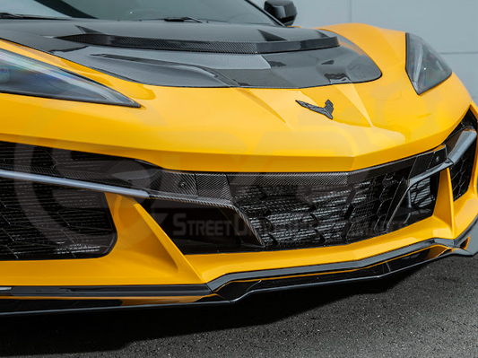 Corvette C8 Z06 factory style carbon fiber front grille license holder and tow trim for exterior exterior trim by Street Driven Performance