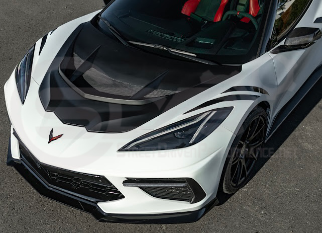 2020-PRESENT CHEVROLET CORVETTE C8 | ZR1 REPLICA STYLE  MATTE BLACK FRONT VENTED HOOD