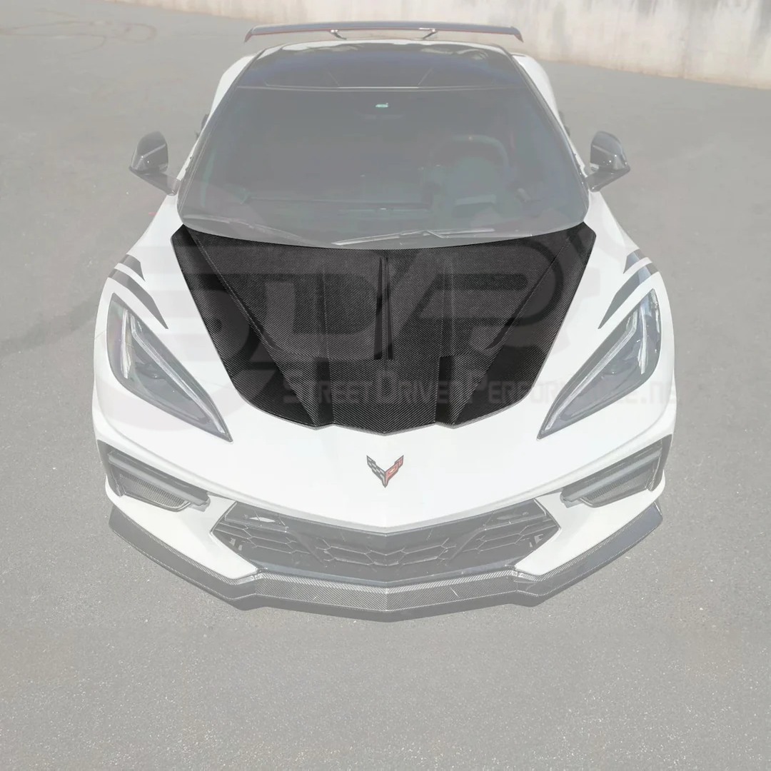 2020-PRESENT CHEVROLET CORVETTE C8 | SDP PERFORMANCE TRACK STYLE DOUBLE SIDED DRY CARBON FIBER FRONT HOOD