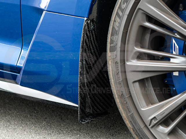 Pair of carbon fiber front and rear mud flaps for 2022-up Cadillac CT5-V Blackwing by Street Driven Performance