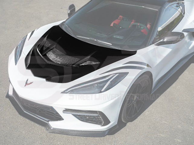 2020-PRESENT CHEVROLET CORVETTE C8 | ZR1 REPLICA STYLE CARBON FLASH FRONT VENTED HOOD