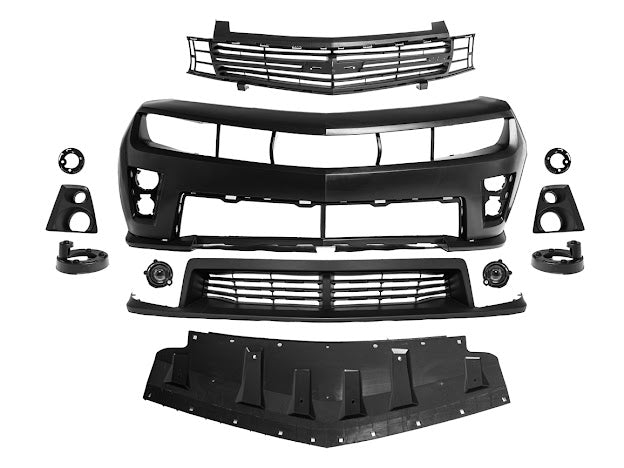 2010-2013 5th Gen Camaro - ZL1 Style Front Bumper Kit For Camaro with Upper Lower Grille & Fog Lights- Primer Black