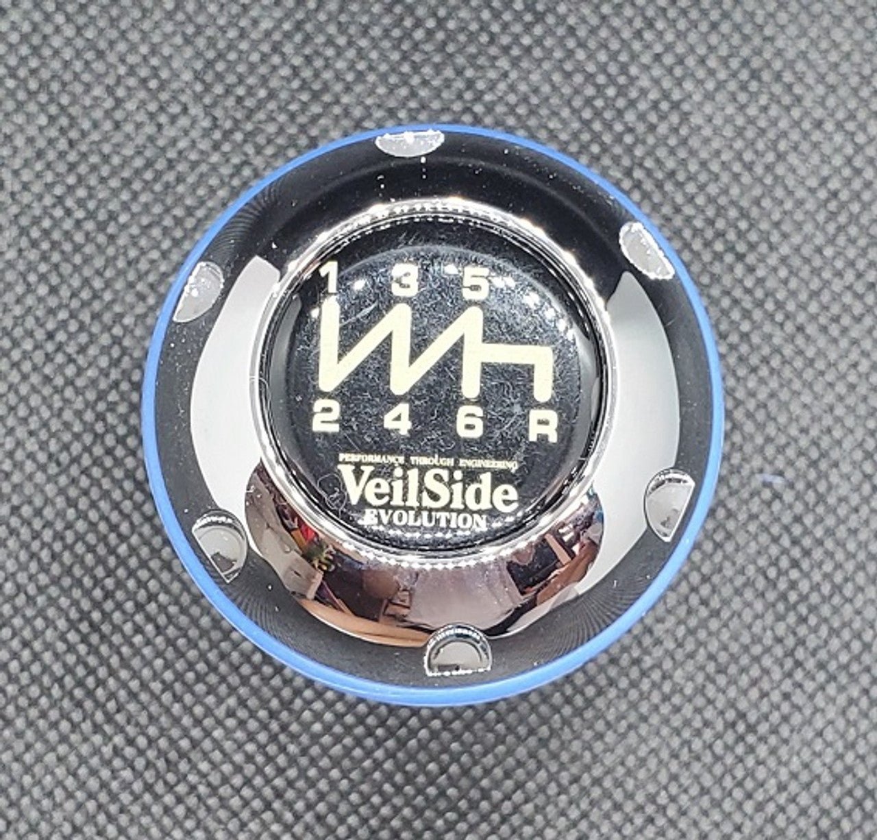VeilSide Universal Mazda 3, 6, Miata, RX7 & RX8, Nissan S13, S14, S15, Z33, Z34, Celica, MR2 & MRS Shift Knob Type R II With Blue O-Ring..Material: T6061 Aluminum..Size: 2.5"/ 6.35cm tall..Made in Japan