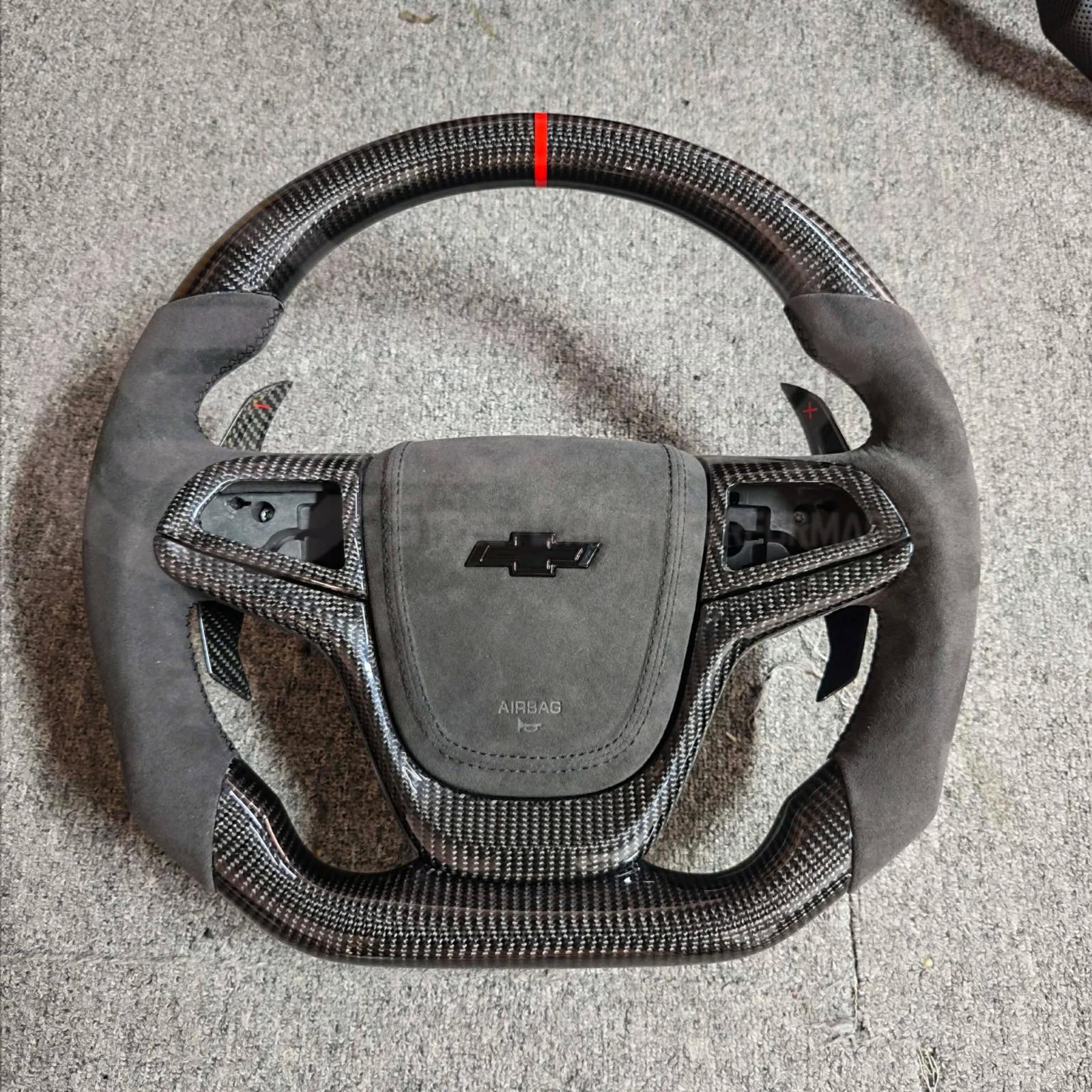 Custom Chevrolet Chevy SS steering wheel airbag cover by Street Driven Performance, interior accessory for 2014-2017 models.
