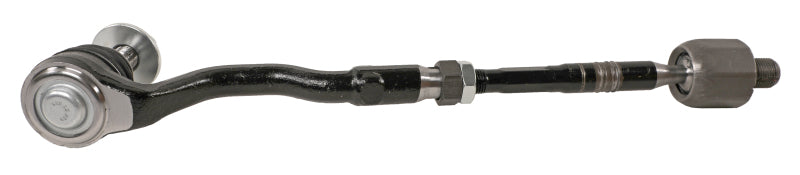 Moog 07-13 BMW X5 tie rod showing metal rod with ball joint connection for steering alignment.