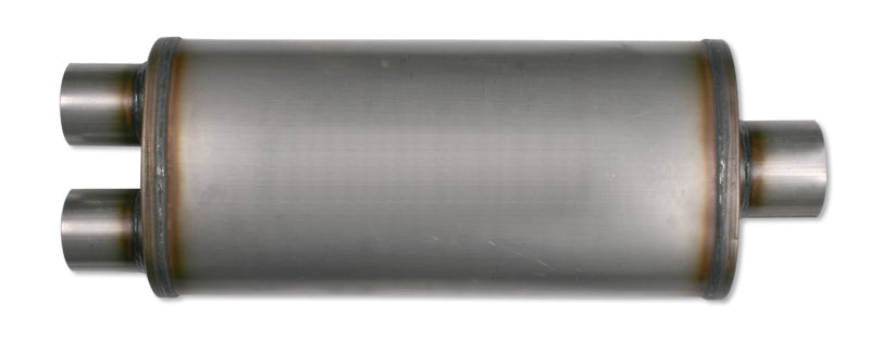 Diamond Eye Performance diamond eye muffler with 3-1/2 inch inlet and 22-inch body, oval shape, for vehicle exhaust systems.
