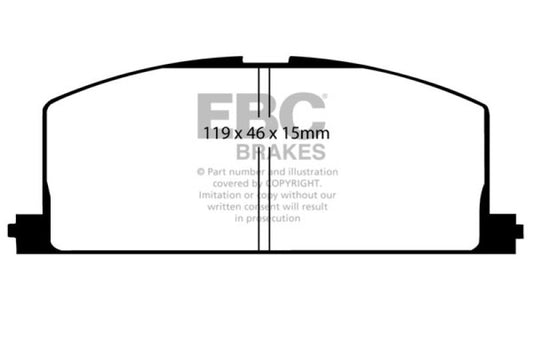 EBC Greenstuff front brake pads for Chevrolet Nova 1.6, performance brake pads with green friction material, installed on vehicle.