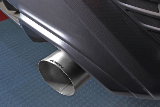 Perrin Performance 22-26 Subaru WRX single exit catback exhaust system shown in polished stainless steel with dual tips.