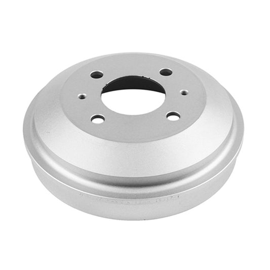 PowerStop rear brake drum for Hyundai Accent 2000-2002, premium quality, metallic surface with mounting holes and vented design.