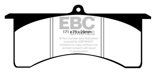 EBC Greenstuff 2000 Series sport brake pads for high-performance vehicles, showing the green brake pad material and metal backing plate.