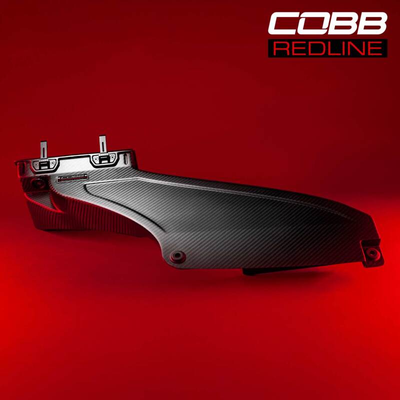 COBB Redline matte carbon fiber power scoop for Subaru WRX 22-25 cold air intake system, enhancing engine airflow and performance.