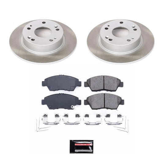 PowerStop performance front semi-coated brake rotor kit for Honda Civic 2006-2011, showing the semi-coated rotors and packaging.