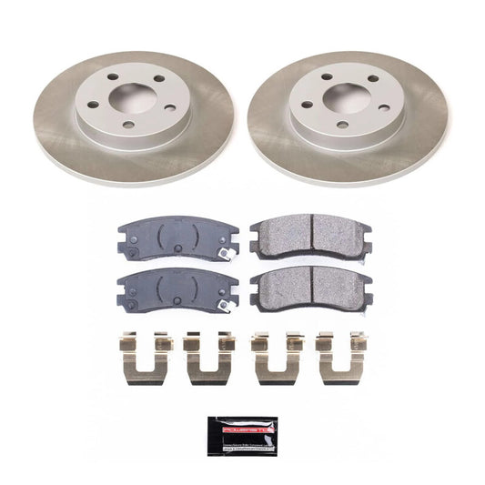 PowerStop rear semi-coated rotor kit for 2004-2005 Pontiac Bonneville, performance brake components with a clean metallic finish.