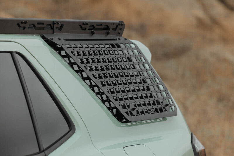 DV8 Offroad Toyota 4Runner exterior window Molle panel on driver side roof rack for DV8 roof rack system.