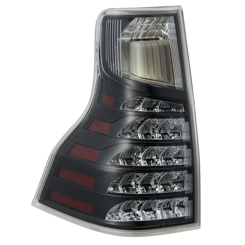 AlphaRex Lexus GX470 PRO-Series LED tail lights in Alpha Black, showing the sleek design and illuminated LED features.
