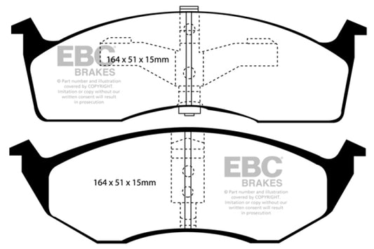 EBC Ultimax2 front brake pads for Chrysler Concorde 3.3, OE style, durable automotive brake pads with metal backing plates.
