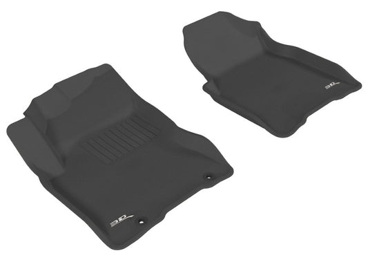 Black 3D MAXpider Kagu rubber floor mat for the first row of 2008-2013 Nissan Rogue, textured and custom-fit for protection.