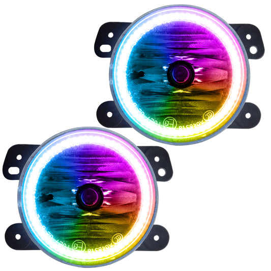 Oracle Lighting Jeep Wrangler JK Fog Lights with ColorSHIFT Dynamic SMD FL, showcasing vibrant LED illumination on the vehicle.