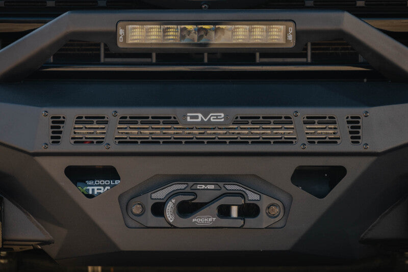 Steel front bumper for Ford Super Duty F-250/F-350 from DV8 Offroad's Spec Series, showcasing durable construction and rugged design.