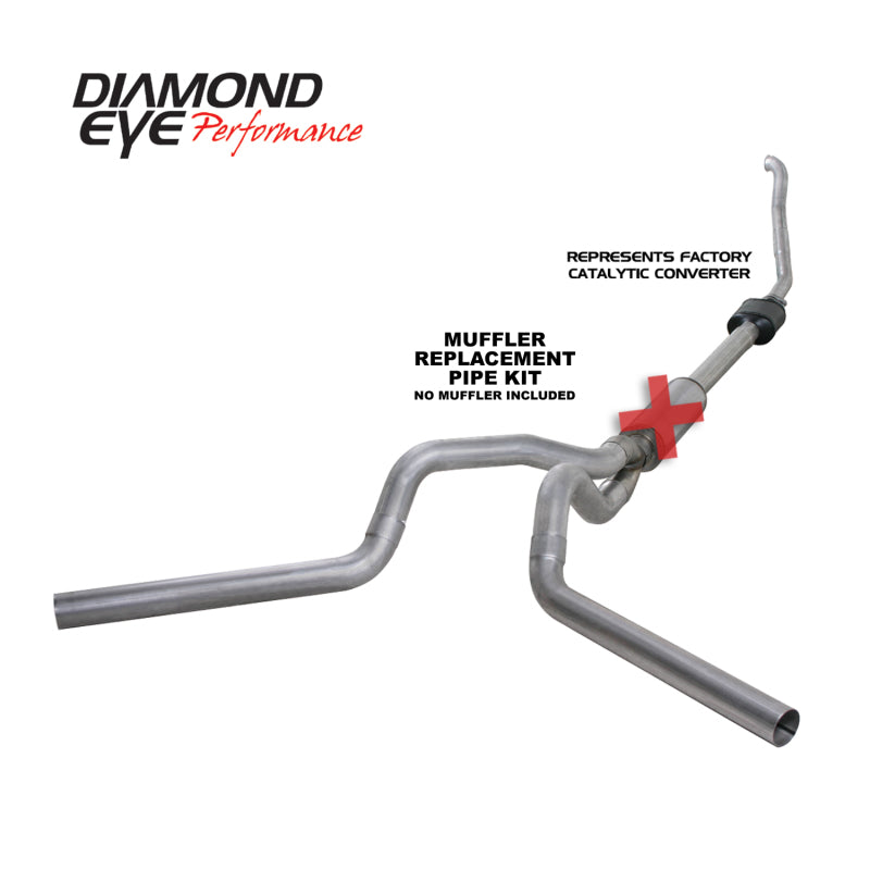 Diamond Eye Performance turbo back exhaust kit for 94-97 Ford F250/F350 PowerStroke with dual aluminum replacement pipe, image shows installed system.