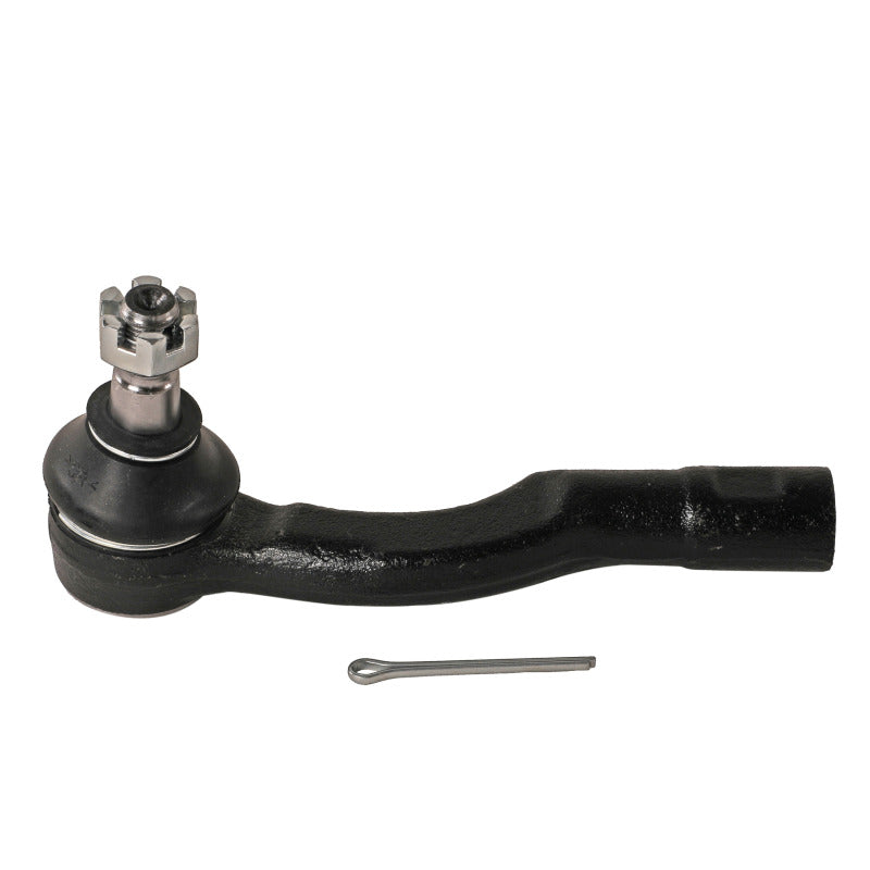 Moog Subaru Legacy 2015-2019 front left outer tie rod, automotive suspension part, showing the metal rod with rubber boot.