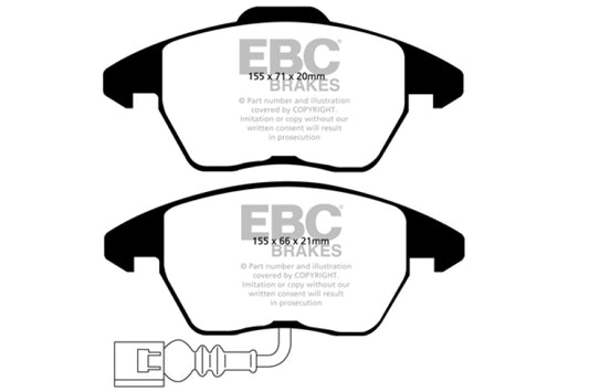 EBC Redstuff front brake pads for 2007-2009 Audi TT 2.0 Turbo, high-performance brake pads with red friction material