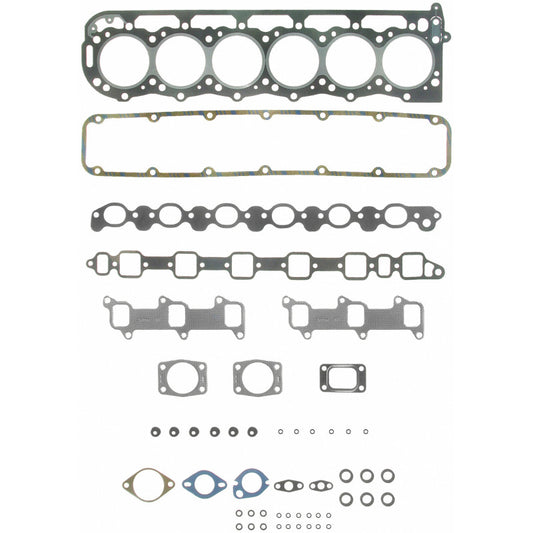 Fel-Pro HS 9470 B engine cylinder head gasket set showing multiple gaskets and engine components on a clean surface