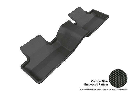 Black 3D MAXpider rubber floor mats for 2012-2013 Land Rover Range Rover Evoque second row, designed to protect vehicle flooring.