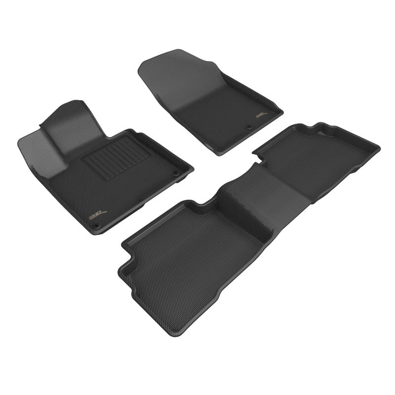 3D MAXpider black rubber floor mats for 2023 Kia Sportage Hybrid, 1st and 2nd row Kagu floormats with textured surface.