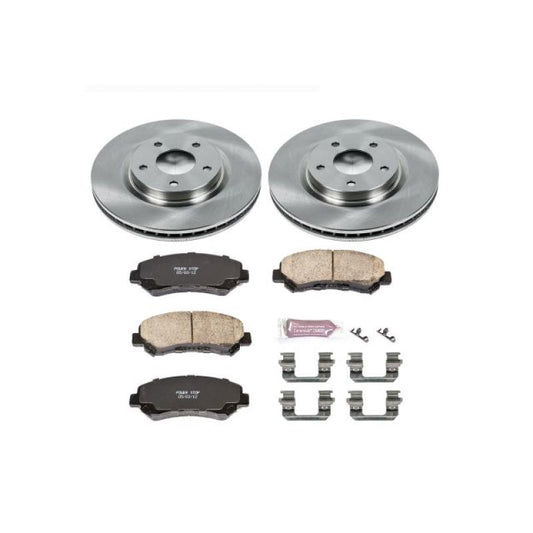 PowerStop OE front brake kit for Nissan Rogue (2008-2014), includes brake rotors and pads for reliable stopping power.