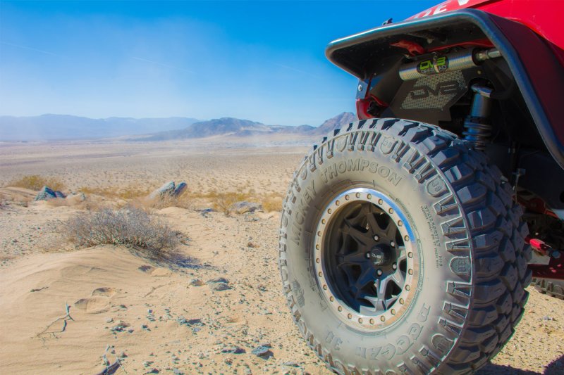 DV8 Offroad Jeep Wrangler JK front and rear flat tube fenders installed on a 2007-2018 model, showcasing rugged offroad style.