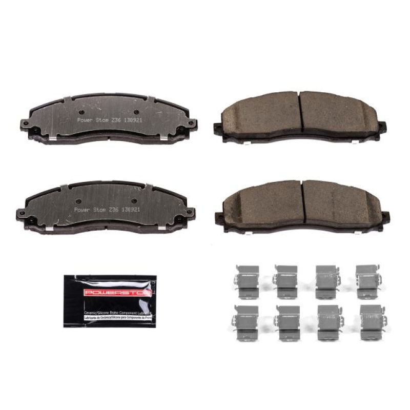 PowerStop rear Z36 brake pads with hardware for Ford F-250 Super Duty 2013-2019 truck and tow performance braking system