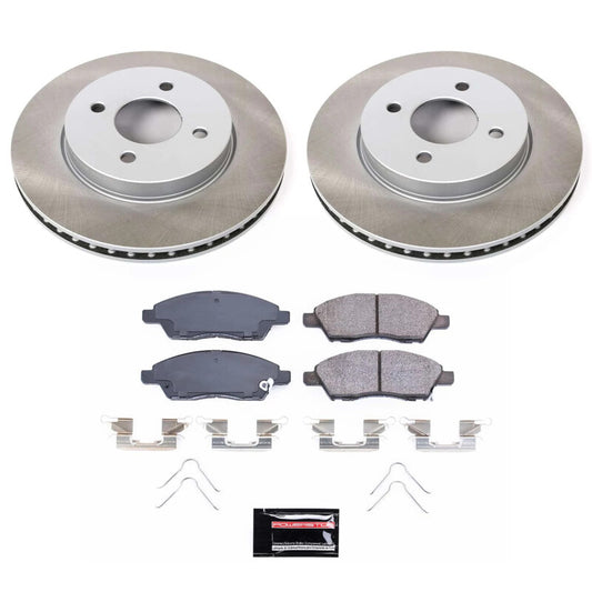 PowerStop 14-19 Nissan Versa Note front semi-coated brake rotor kit with performance blank rotors and hardware.