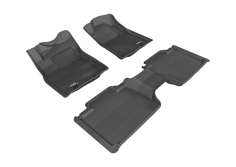 Black 3D MAXpider rubber floor mats with storage box for 2012-2015 Toyota Tacoma Access Cab, full set installed in vehicle interior.