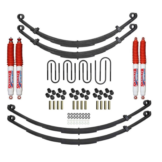 Skyjacker lift kit for 1971-1973 Scout II, 4-foot suspension system with Nitro components, showing assembled parts and hardware.